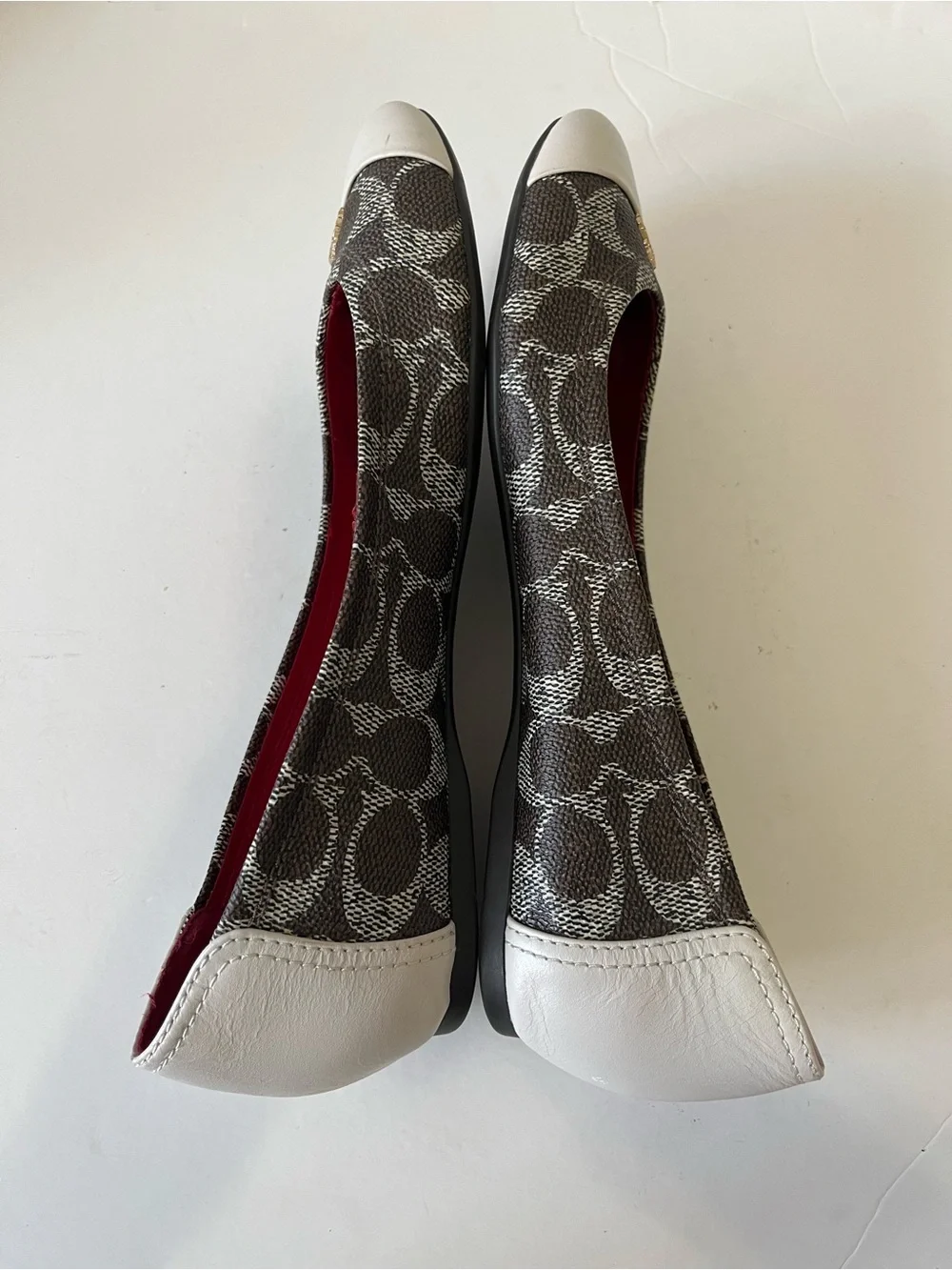 Coach Brown Signature Canvas White Cap Toe Ballet Flats Size 7.5B